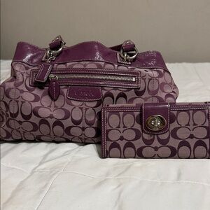 Coach Plum Signature Shoulder Bag and Wallet